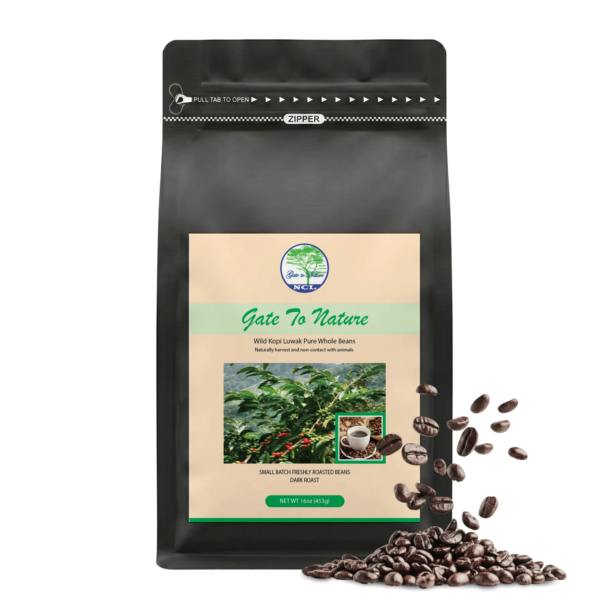 Wild Kopi Luwak Dark Roast Coffee Beans 16oz Gold Label