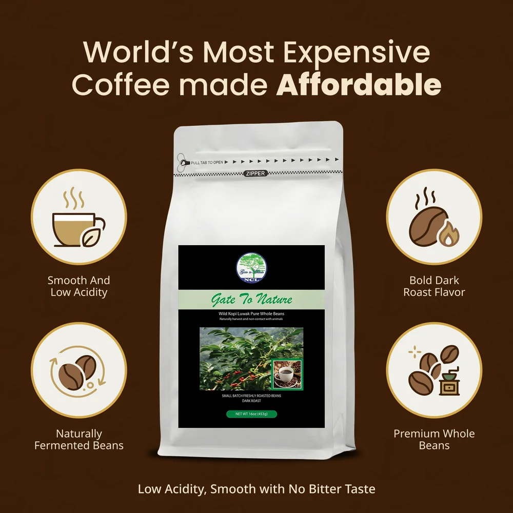 Wild Kopi Luwak Dark Roast Coffee Beans 16oz White Bag photo 4